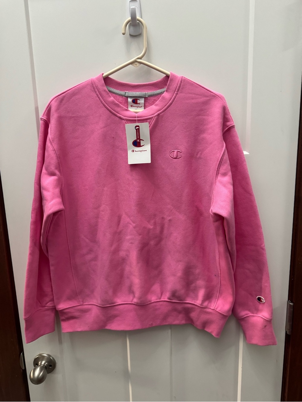 Champion Pink Crewneck Sweatshirt for Men — Embroidered Logo